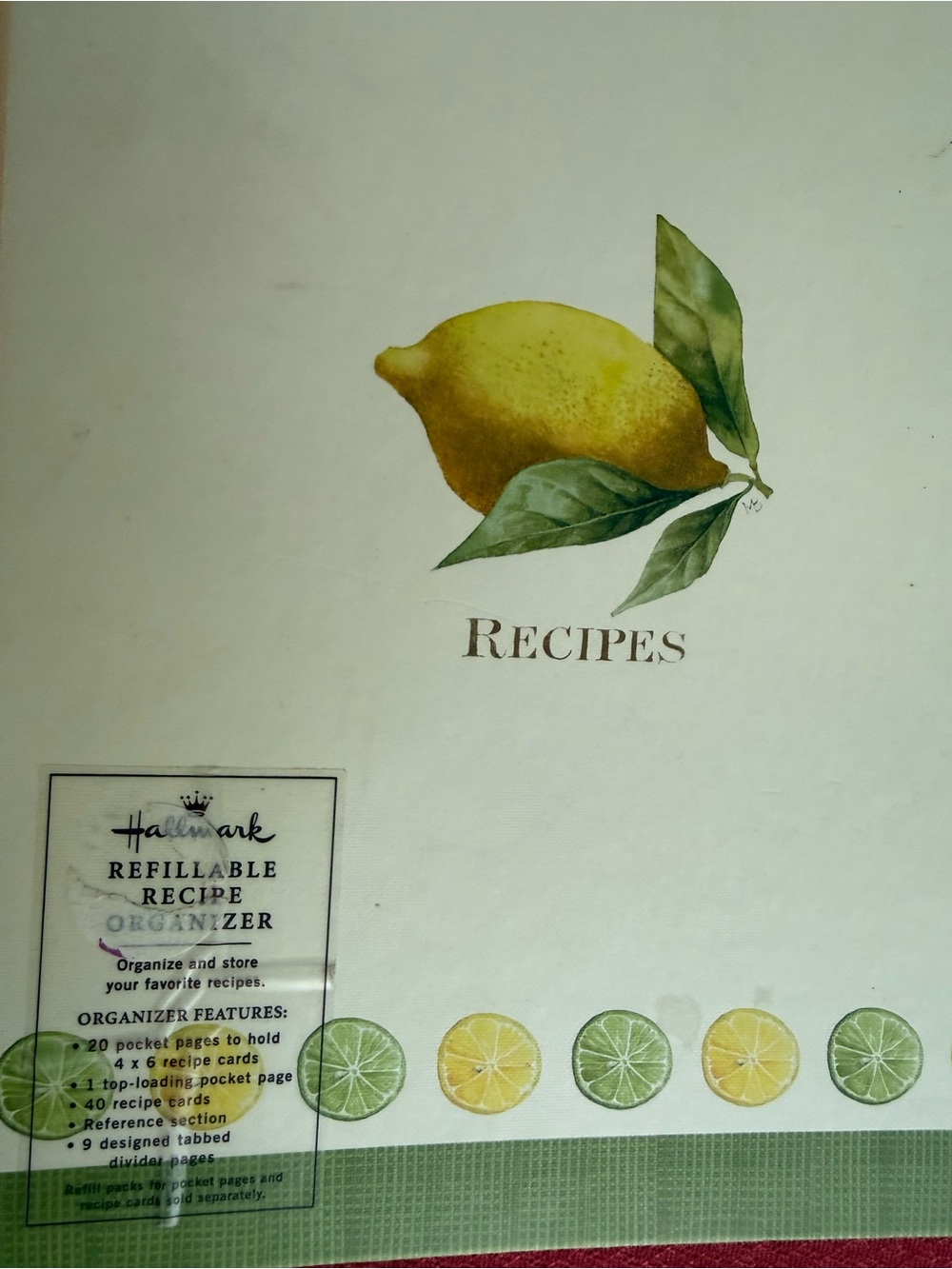 Hallmark NWOT Refillable Recipe Organizer Binder Lemon Lime Theme